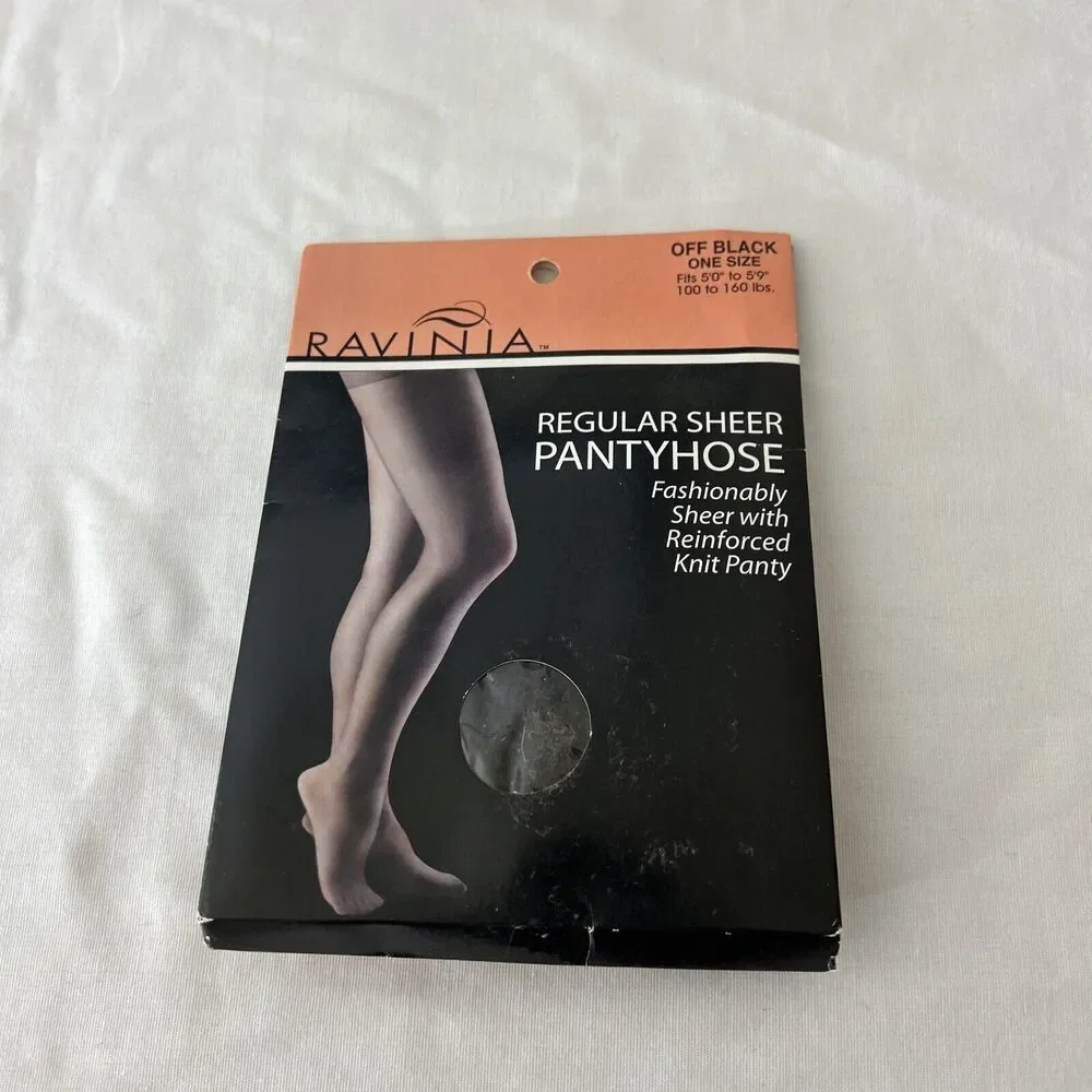 NIP NOS Ravinia Pantyhose Off Black One Size Regular Sheer Reinforced Knit Panty
